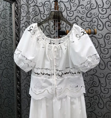 High Quality Designer Clothes Set 2026 Summer Fashion Skirt Suit Women Hollow Out Embroidery White Tops Blouse+Long Skirt Sets
