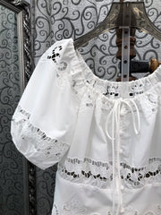 High Quality Designer Clothes Set 2026 Summer Fashion Skirt Suit Women Hollow Out Embroidery White Tops Blouse+Long Skirt Sets