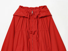 Women's Jacket 2026 Autumn New Red Long-Sleeve Drawstring Decorative Festive Hoodie Zipper Cardigan Casual Fashion Versatile