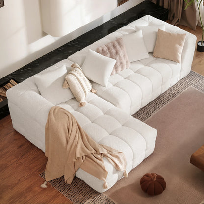 Modern Modular Sectional Boneless Chenille L-Shaped Sofa Bed with Deep Seats for Apartment Mall & Hotel Living Rooms