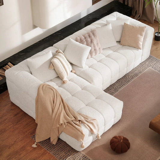Modern Modular Sectional Boneless Chenille L-Shaped Sofa Bed with Deep Seats for Apartment Mall & Hotel Living Rooms