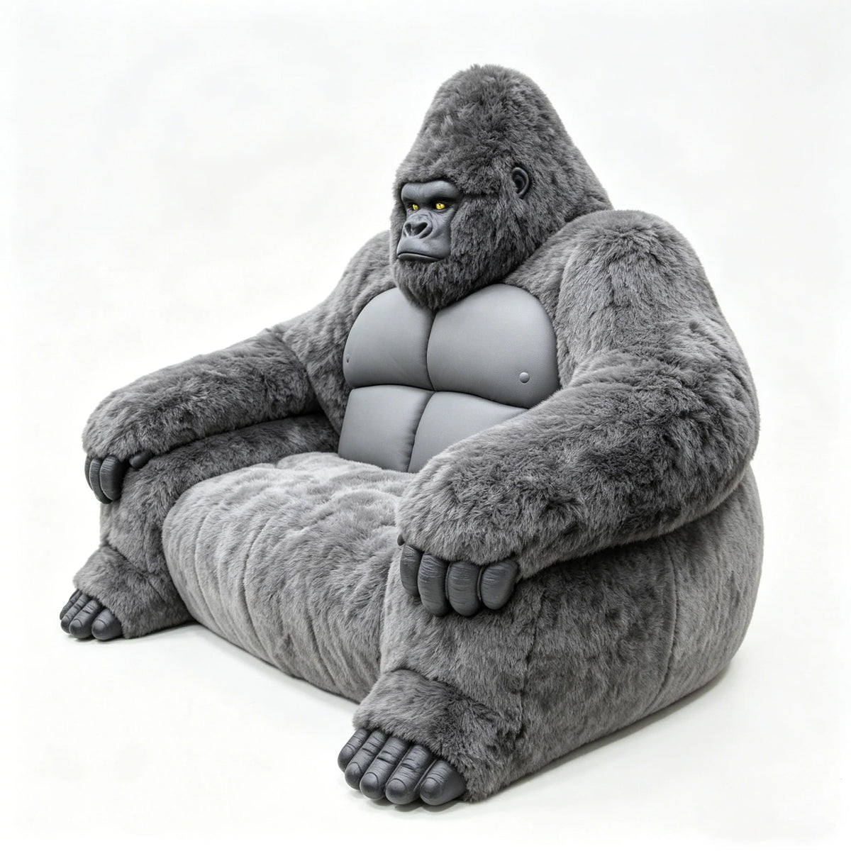 Furry Black Gorilla Three Seat Sofa Modern Animal Shape Ergonomic Luxury Artistic PU Leather Upholstery Eco-Friendly Durable