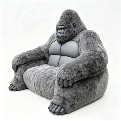 Furry Black Gorilla Three Seat Sofa Modern Animal Shape Ergonomic Luxury Artistic PU Leather Upholstery Eco-Friendly Durable
