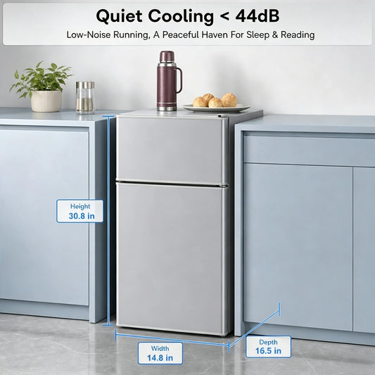 2.5 /2.6Cu.Ft Mini Refrigerator, Dual Zone Compact Fridge with Freezer ,Interior Light, Stable Feet, Ideal for Home Small Spaces