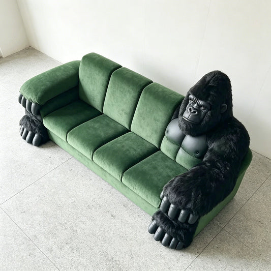 Furry Black Gorilla Three Seat Sofa Modern Animal Shape Ergonomic Luxury Artistic PU Leather Upholstery Eco-Friendly Durable