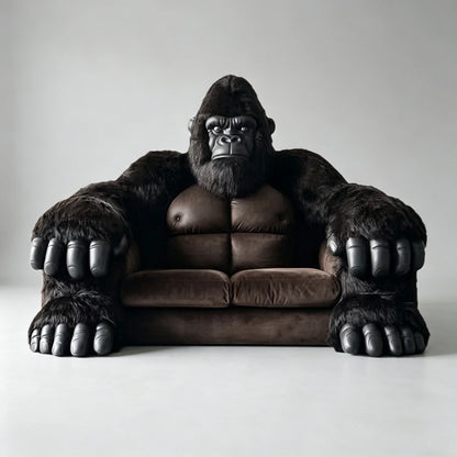Furry Black Gorilla Three Seat Sofa Modern Animal Shape Ergonomic Luxury Artistic PU Leather Upholstery Eco-Friendly Durable