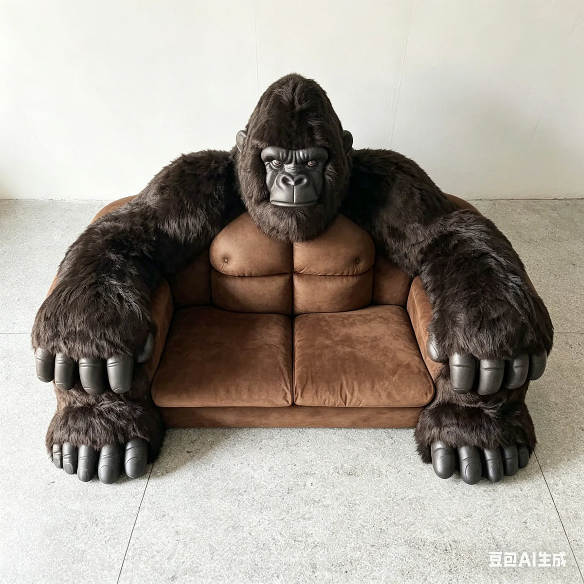Furry Black Gorilla Three Seat Sofa Modern Animal Shape Ergonomic Luxury Artistic PU Leather Upholstery Eco-Friendly Durable
