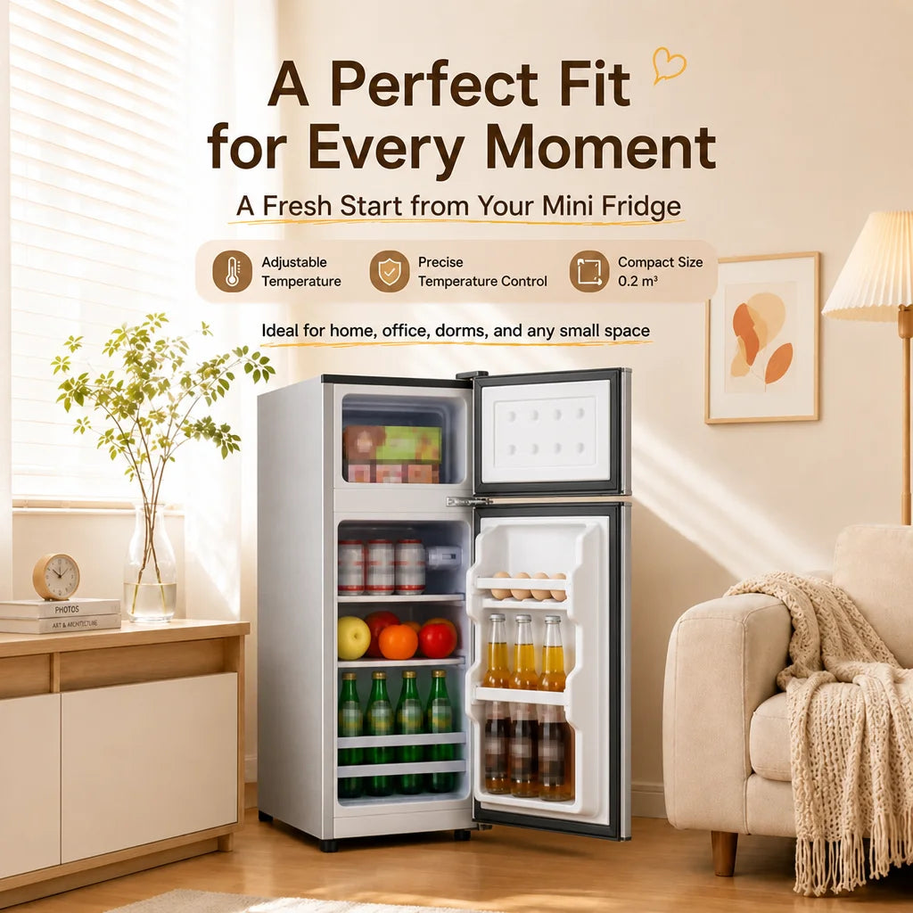 2.5 /2.6Cu.Ft Mini Refrigerator, Dual Zone Compact Fridge with Freezer ,Interior Light, Stable Feet, Ideal for Home Small Spaces