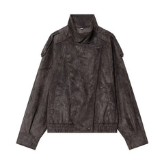 Women's Jacket 2026 New Fashion Spring Long Sleeve Motorcycle Style Jacket Dark Chocolate Color Personality Chic Ladies Outwear