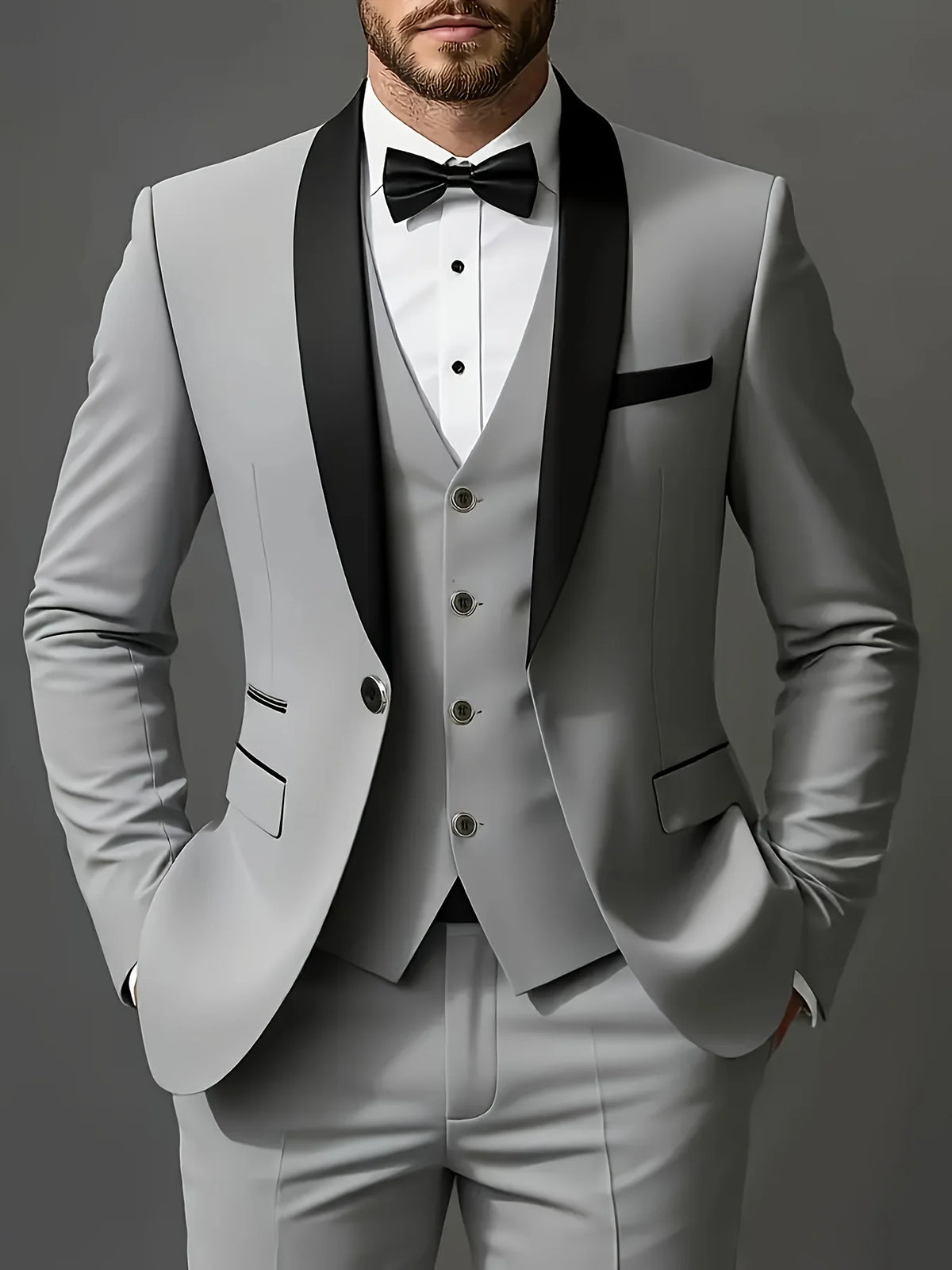 Men's 3pcs Suit Set, Jacket + Vest + Pants,