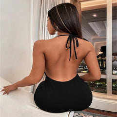 fashion sexy open bow halter neck short