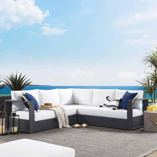 Aluminum 3-Piece Outdoor Patio Furniture Gray White,