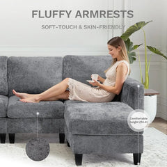 118" U-Shaped Sectional Couch, 4-Seat Modular Sofa