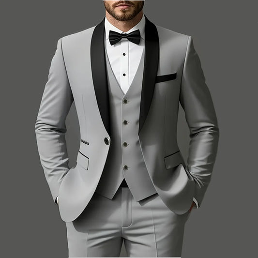 Men's 3pcs Suit Set, Jacket + Vest + Pants,