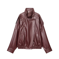 Women's Jacket 2026 New Fashion Spring Long Sleeve Motorcycle Style Jacket Dark Chocolate Color Personality Chic Ladies Outwear