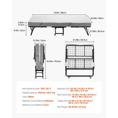 Twin Size Rollaway Bed 38 in X 75 in Sturdy Metal Frame Foldable Bed with 5 Memory Foam Mattress 38 X 75 Folding Bed 5 Mattress