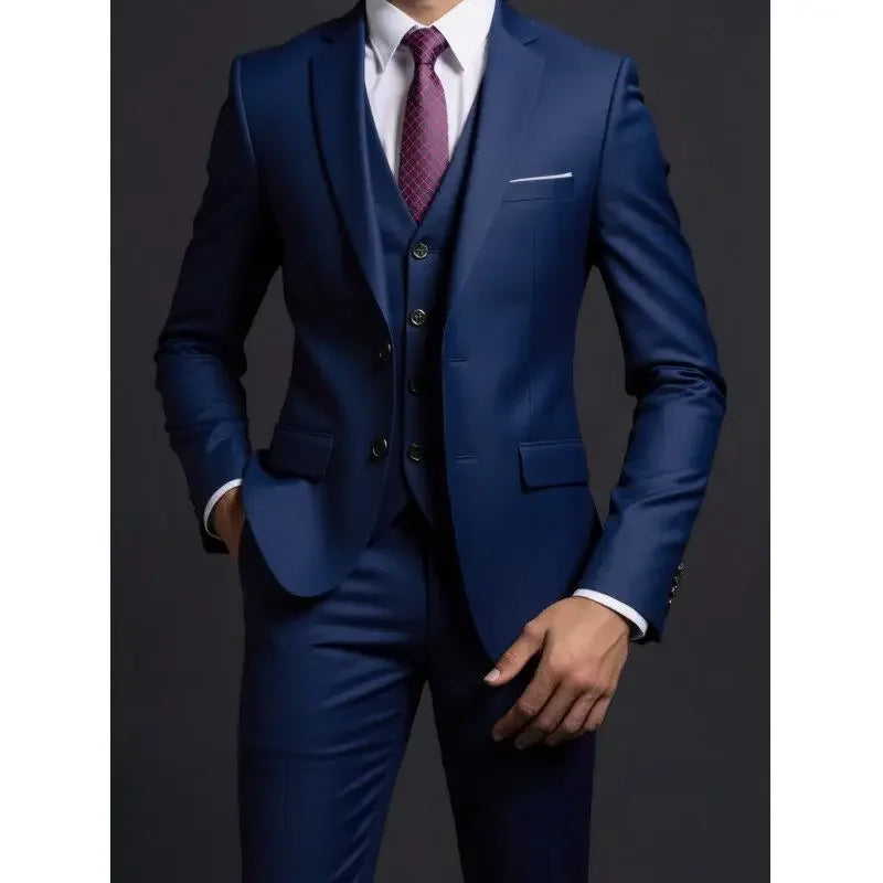 Suit (Blazer+ Vest + Trousers) Men's Fashionable Gentleman Business British Style
