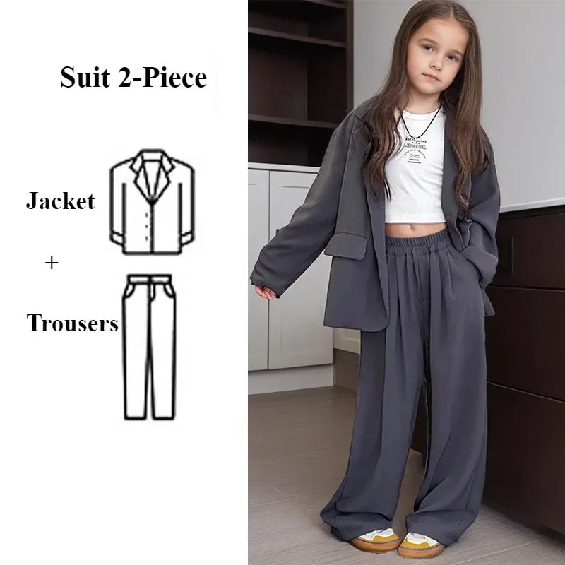 Teen Girls Suit Set Fashion Loose Blazer